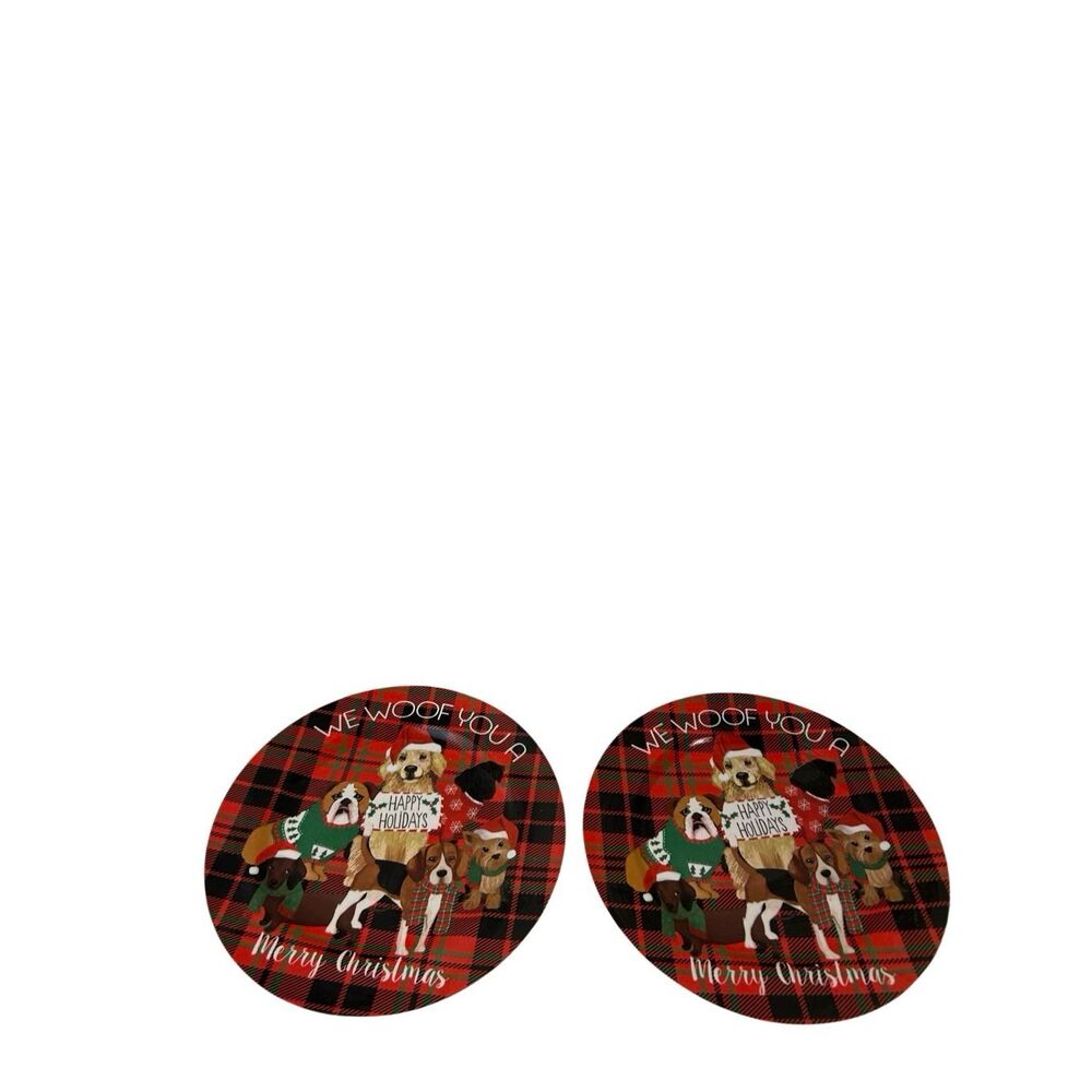 2Melamine‎ plates Christmas dogs